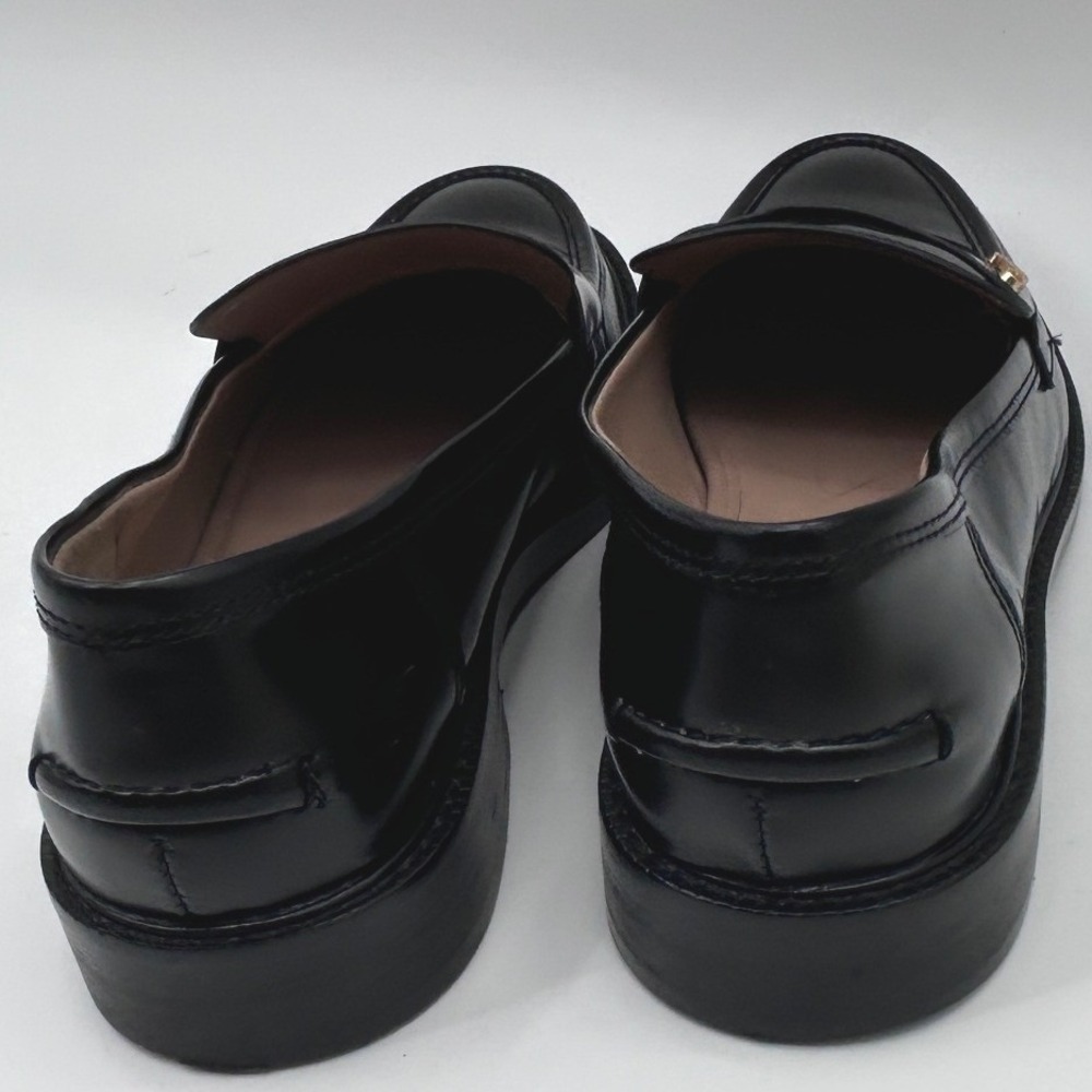 Sam Edelman Loraine Black Leather Penny Loafers Gold Logo Charm Womens Shoes - Picture 4 of 9